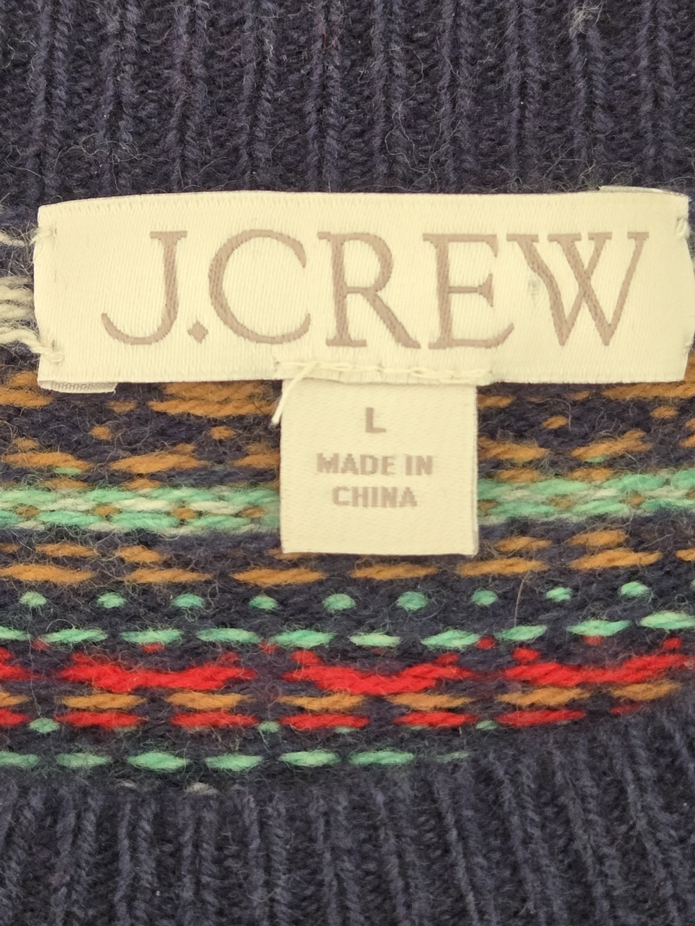 J. Crew Puff Sleeve Fair Isle Sweater Navy Colorful Cherries Wool Blend Large - Picture 5 of 10